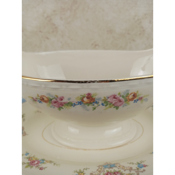 Vintage Homer Laughlin Eggshell Georgian Gravy Dish & Plate w/ Floral Design - Picture 8 of 12